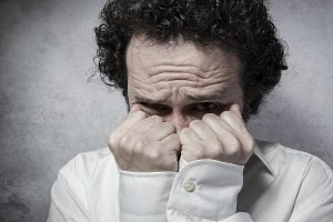 fear decision, businessman with very afraid, man in white shirt